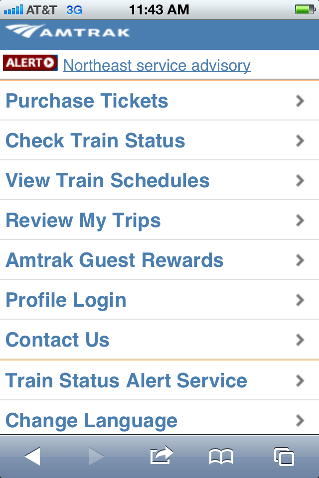 Amtrak mobile app