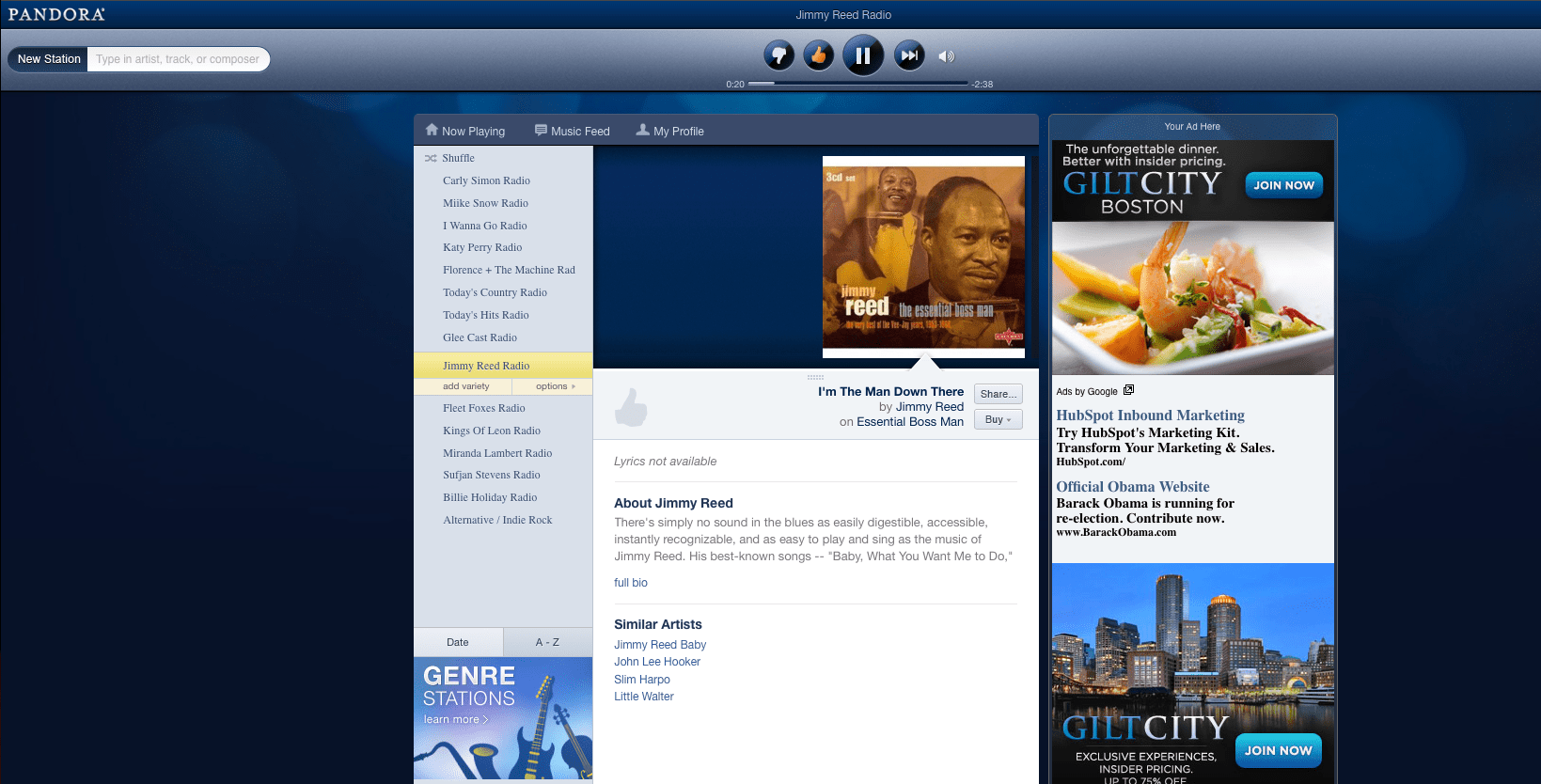 Pandora screen shot