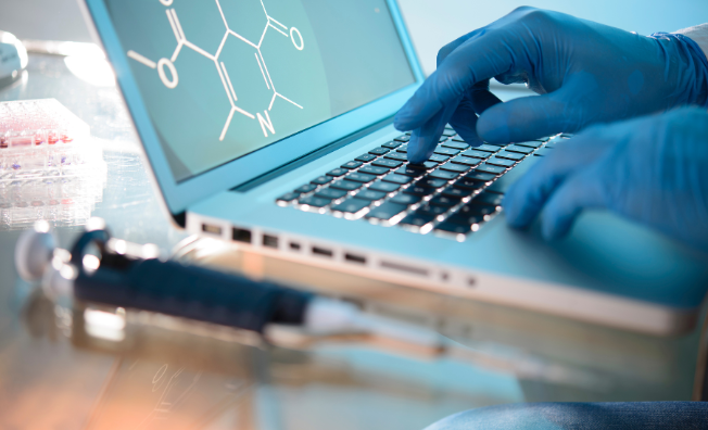person typing on a laptop SEO for life sciences