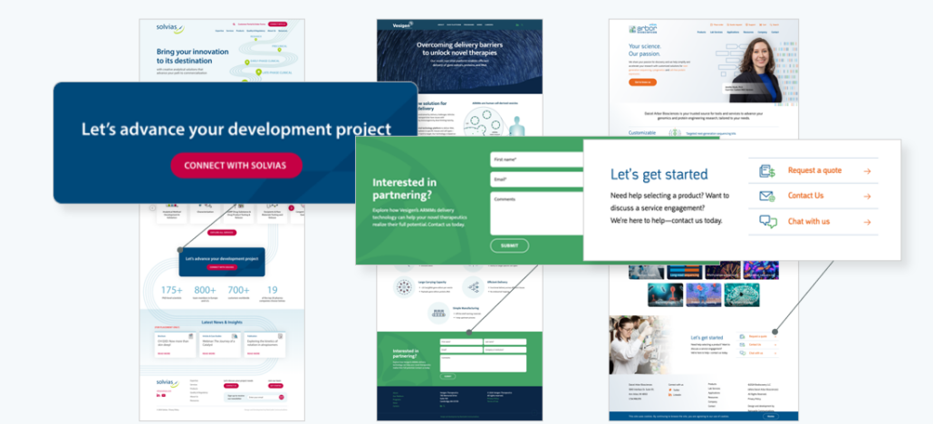Life sciences website design call to action examples